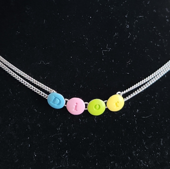 DIOR Enamel Charm Silver Tone Choker Necklace - Picture 2 of 5